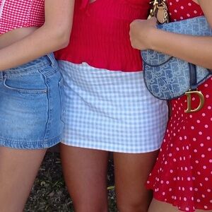 Urban Outfitters Light Blue and White Checkered Mini Skirt